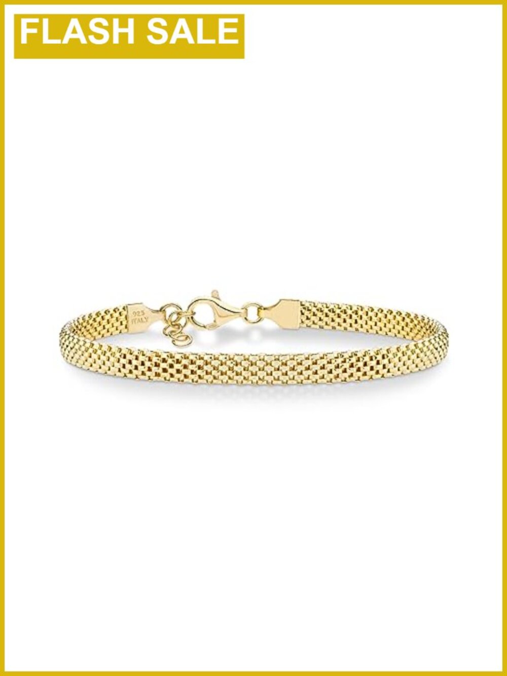 18K Gold Over 925 Sterling Silver 5mm Mesh Bracelet Italian Chain
